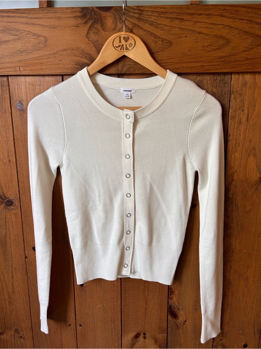 Garage Cream Snap-Front Ribbed Cardigan